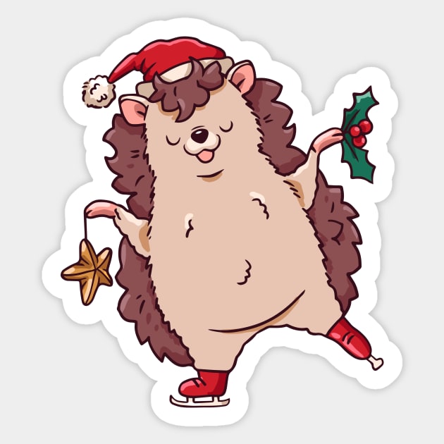 Cute Cartoon Christmas Ice Skating Hedgehog Sticker by SLAG_Creative